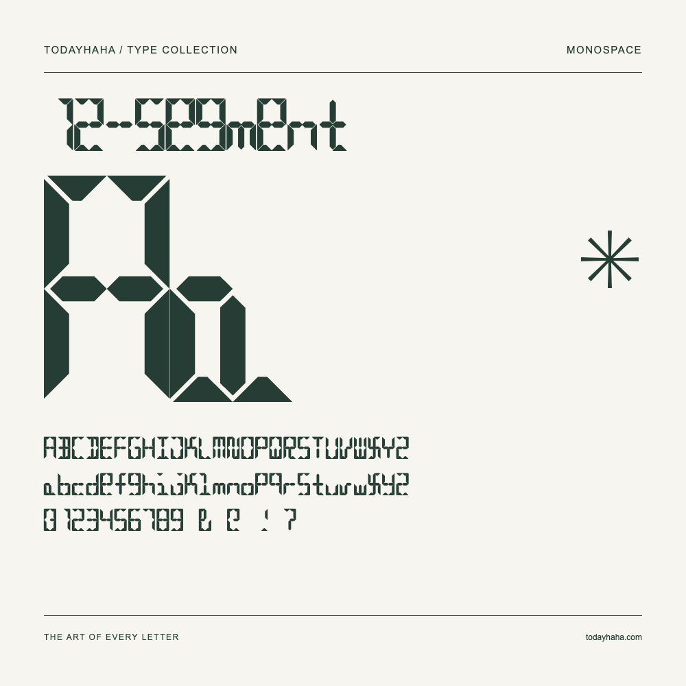 12-Segment — Muestra de mayúsculas, minúsculas y números