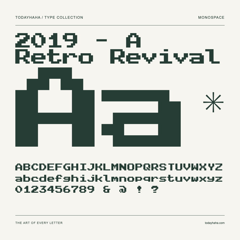 2019 - A Retro Revival — Schriftmuster mit Großbuchstaben, Kleinbuchstaben und Ziffern