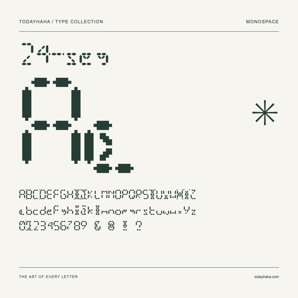 24-seg — Schriftmuster mit Großbuchstaben, Kleinbuchstaben und Ziffern