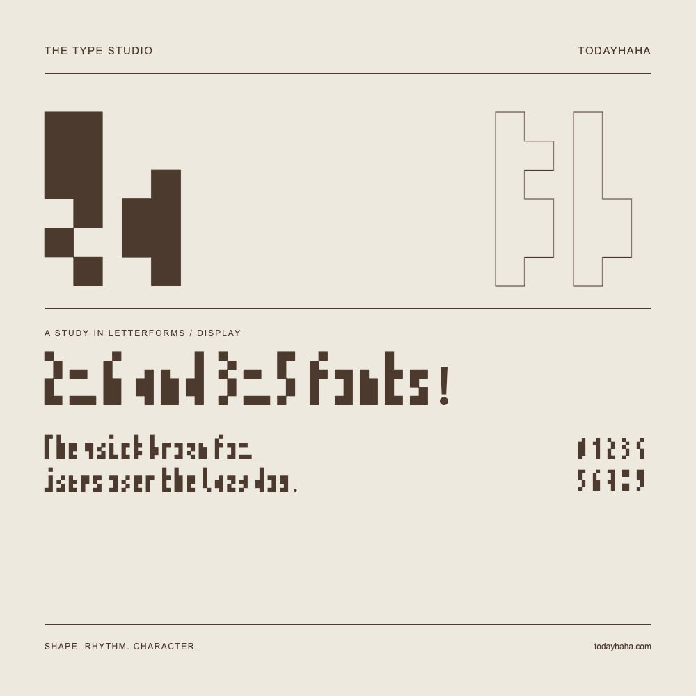 2x6 and 3x5 fonts! — Letterform study with sample sentence and numbers