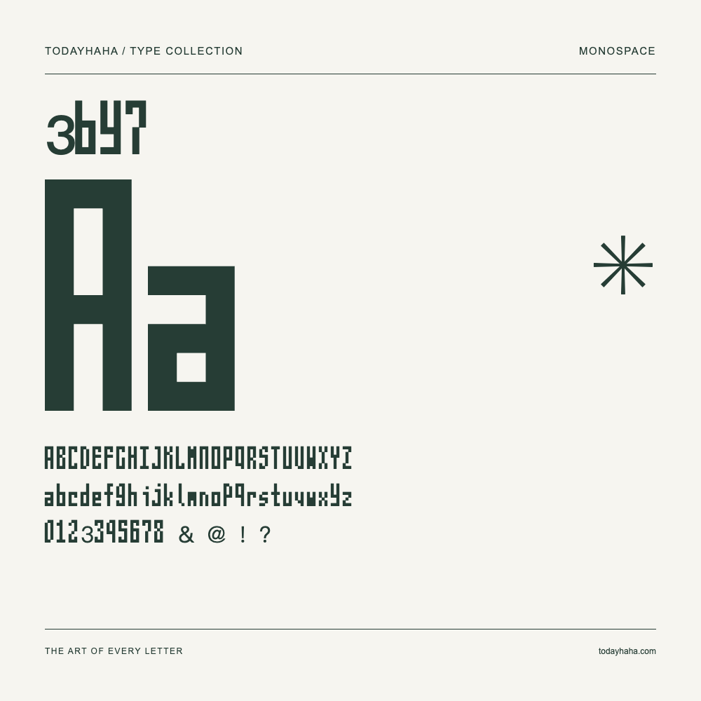 3by8 — Spécimen avec majuscules, minuscules et chiffres