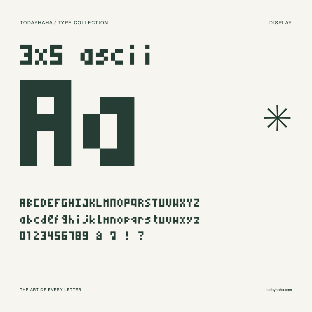3x5 ascii — Font specimen with uppercase and lowercase letters and numbers