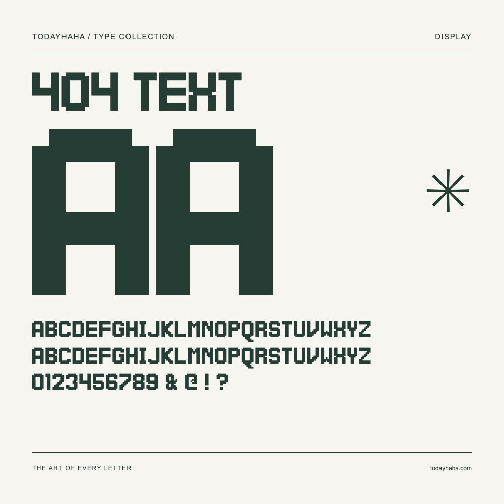 404 text — Schriftmuster mit Großbuchstaben, Kleinbuchstaben und Ziffern