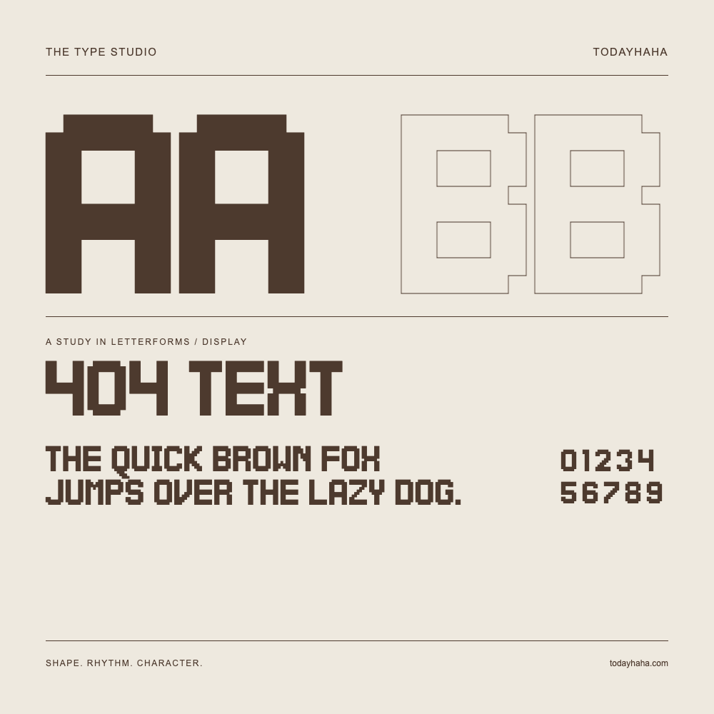404 text — Buchstabenstudie mit Beispielsatz und Ziffern
