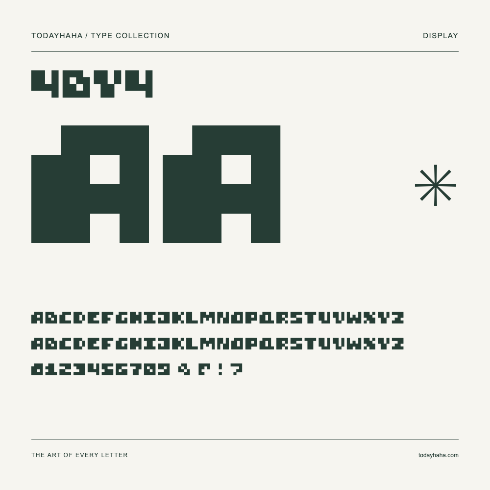 4by4 — Font specimen with uppercase and lowercase letters and numbers