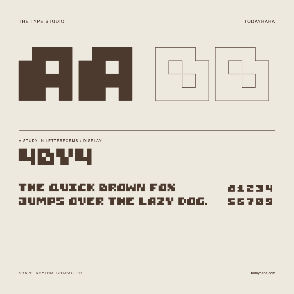 4by4 — Letterform study with sample sentence and numbers
