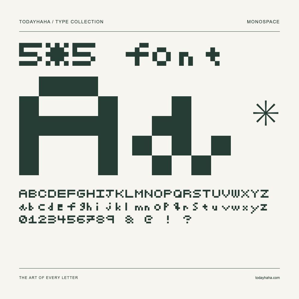 5*5 font — Campione con lettere maiuscole, minuscole e numeri