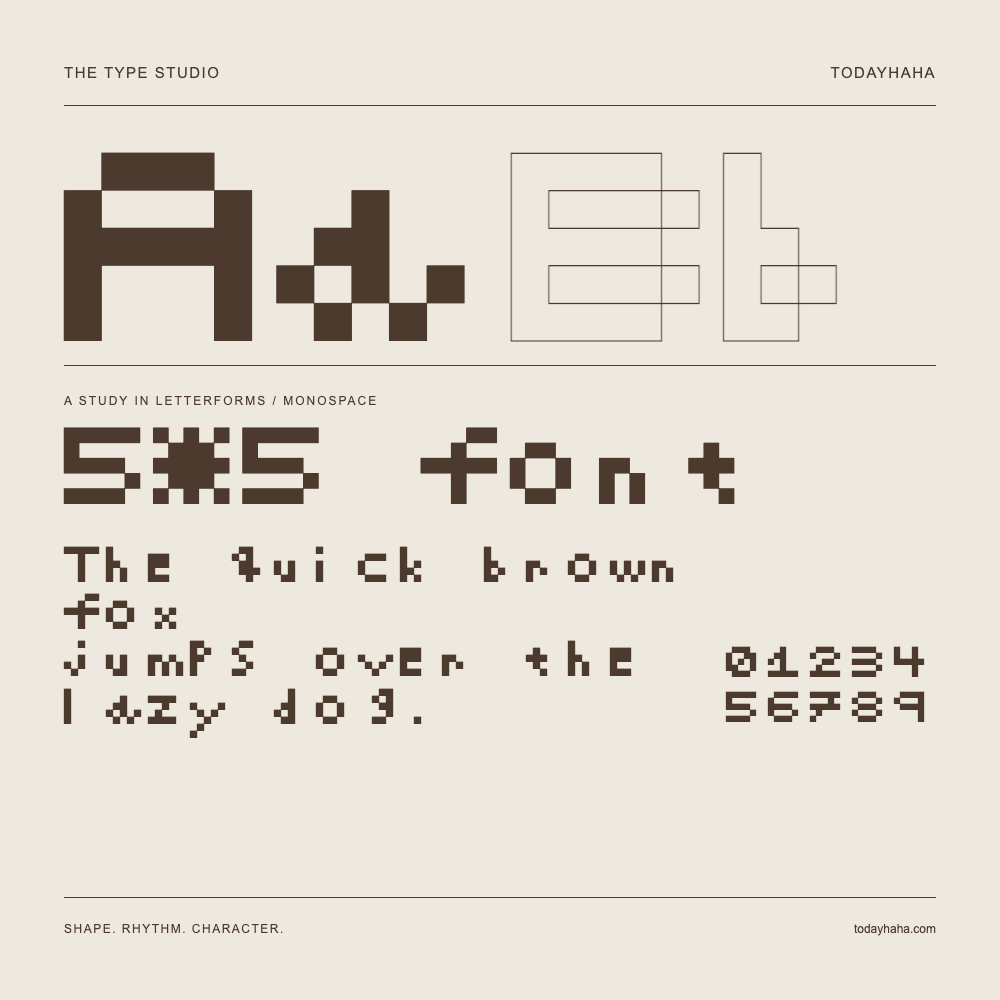 5*5 font — Studio delle lettere con frase e numeri