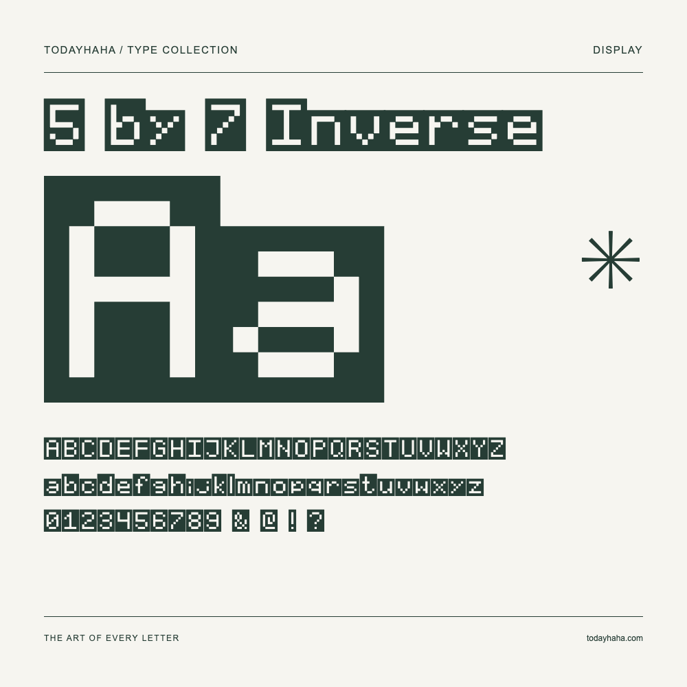 5 by 7 Inverse — Muestra de mayúsculas, minúsculas y números