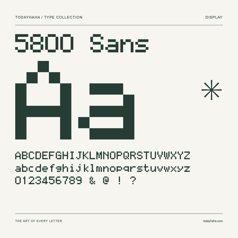 5800 Sans — Schriftmuster mit Großbuchstaben, Kleinbuchstaben und Ziffern