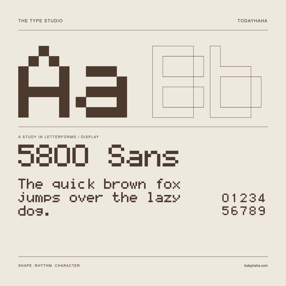 5800 Sans — Buchstabenstudie mit Beispielsatz und Ziffern