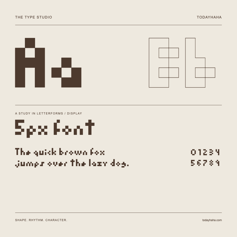 5px font — Buchstabenstudie mit Beispielsatz und Ziffern