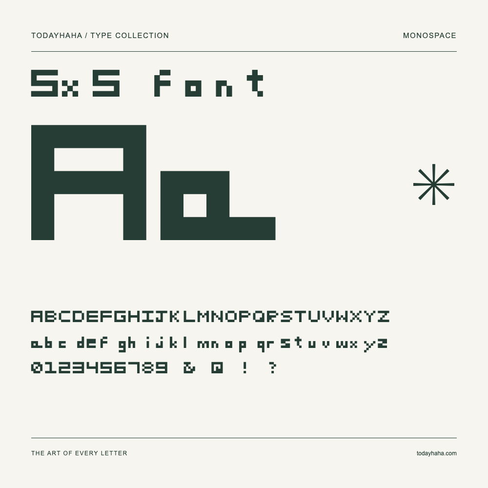 5x5 font — Font specimen with uppercase and lowercase letters and numbers
