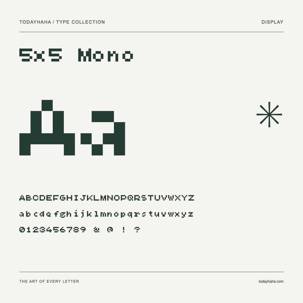 5x5 Mono — Muestra de mayúsculas, minúsculas y números
