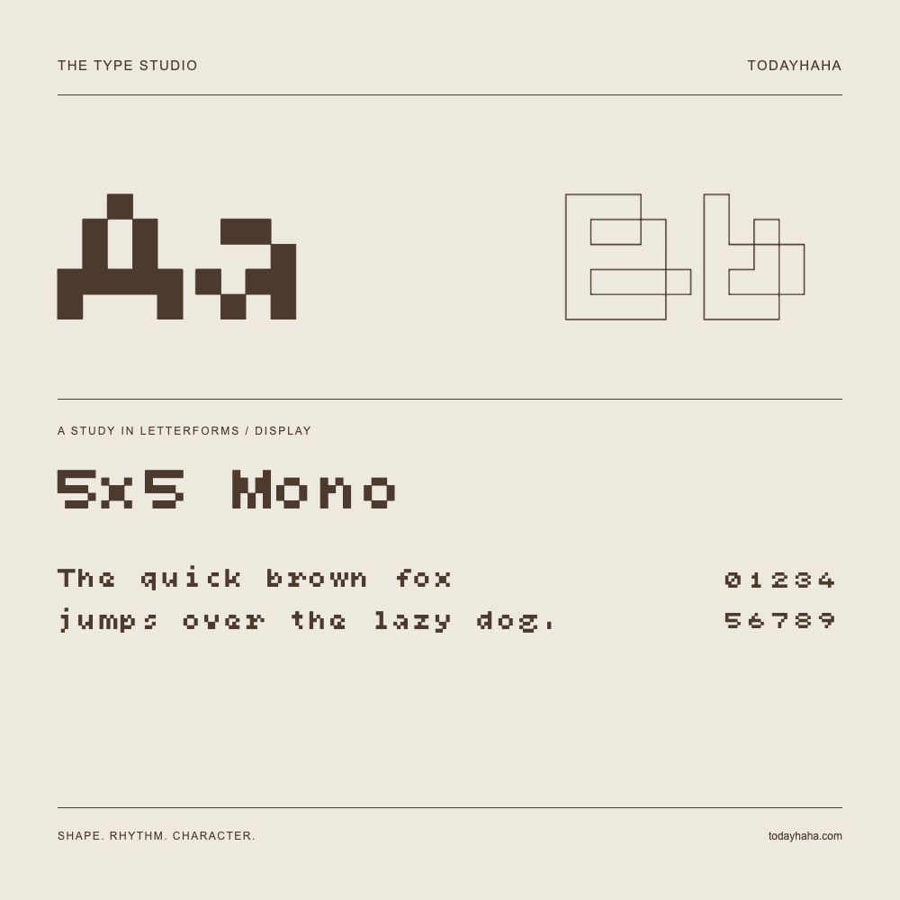5x5 Mono — Estudio de letras con una frase y números