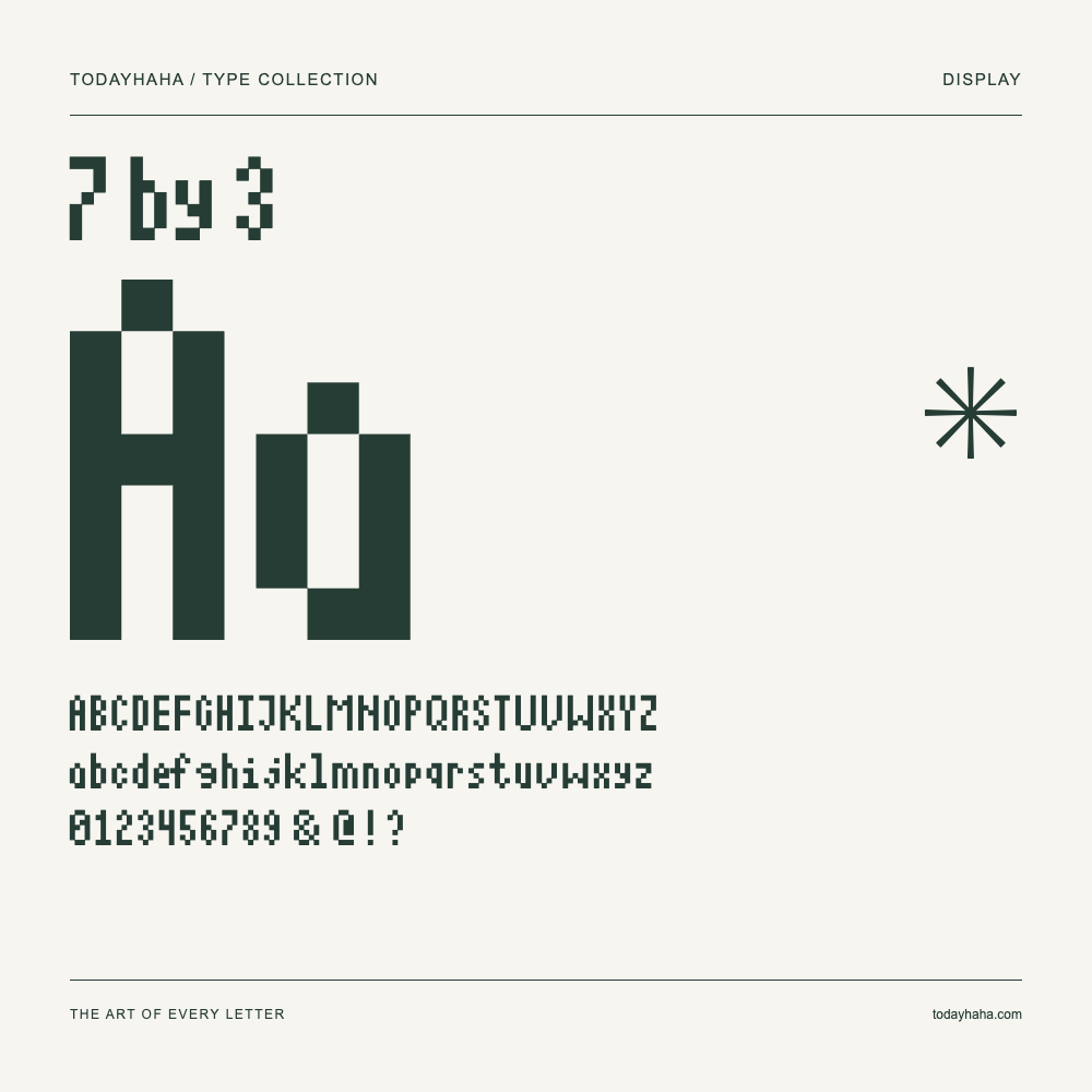 7 by 3 — Schriftmuster mit Großbuchstaben, Kleinbuchstaben und Ziffern