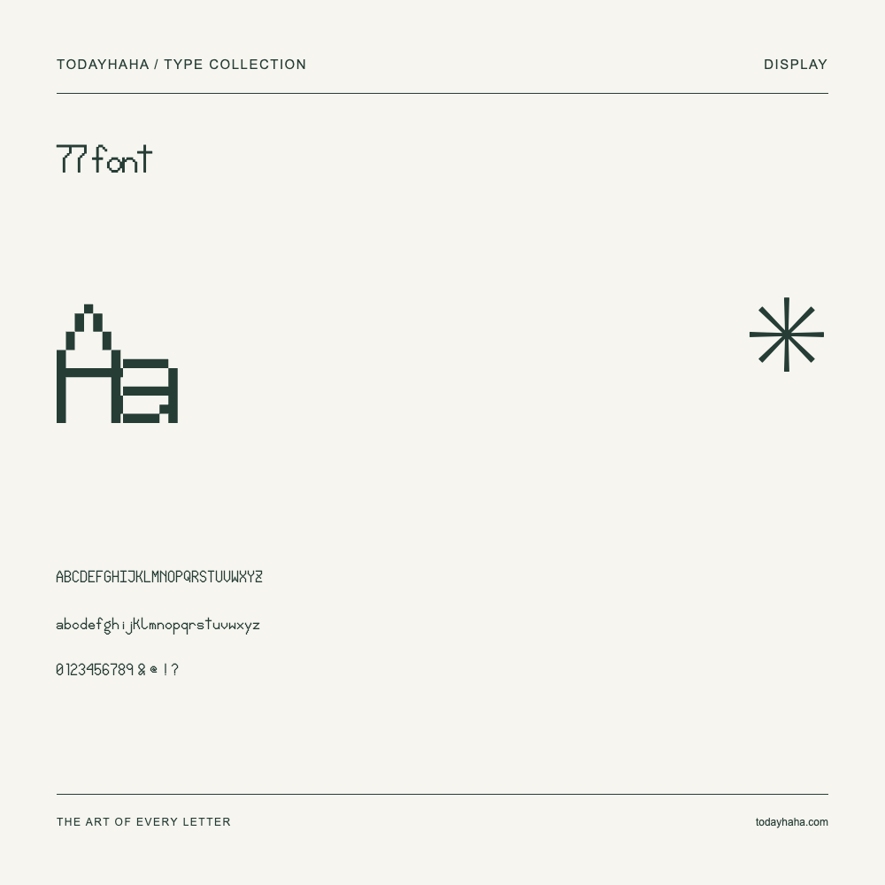 77 font — Muestra de mayúsculas, minúsculas y números