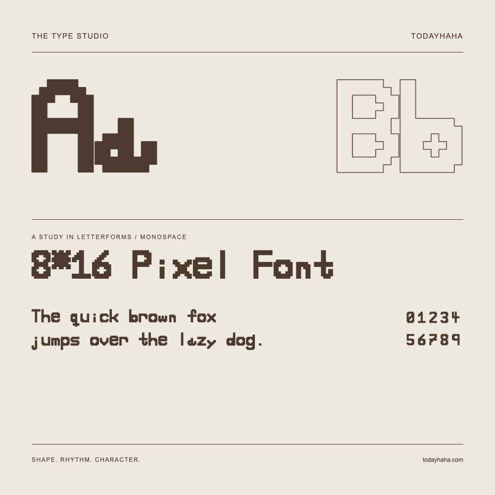 8*16 Pixel Font — Buchstabenstudie mit Beispielsatz und Ziffern