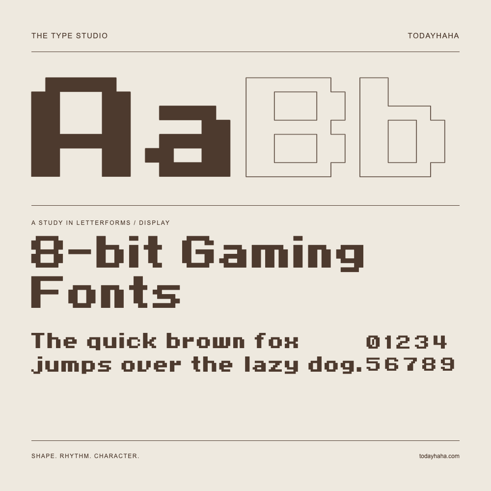 8-bit Gaming Fonts — Estudio de letras con una frase y números