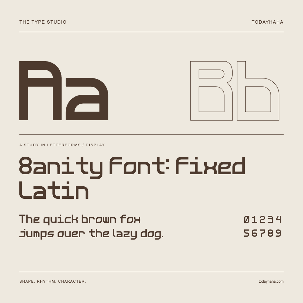 8anity Font: Fixed Latin — Étude des lettres avec une phrase et des chiffres