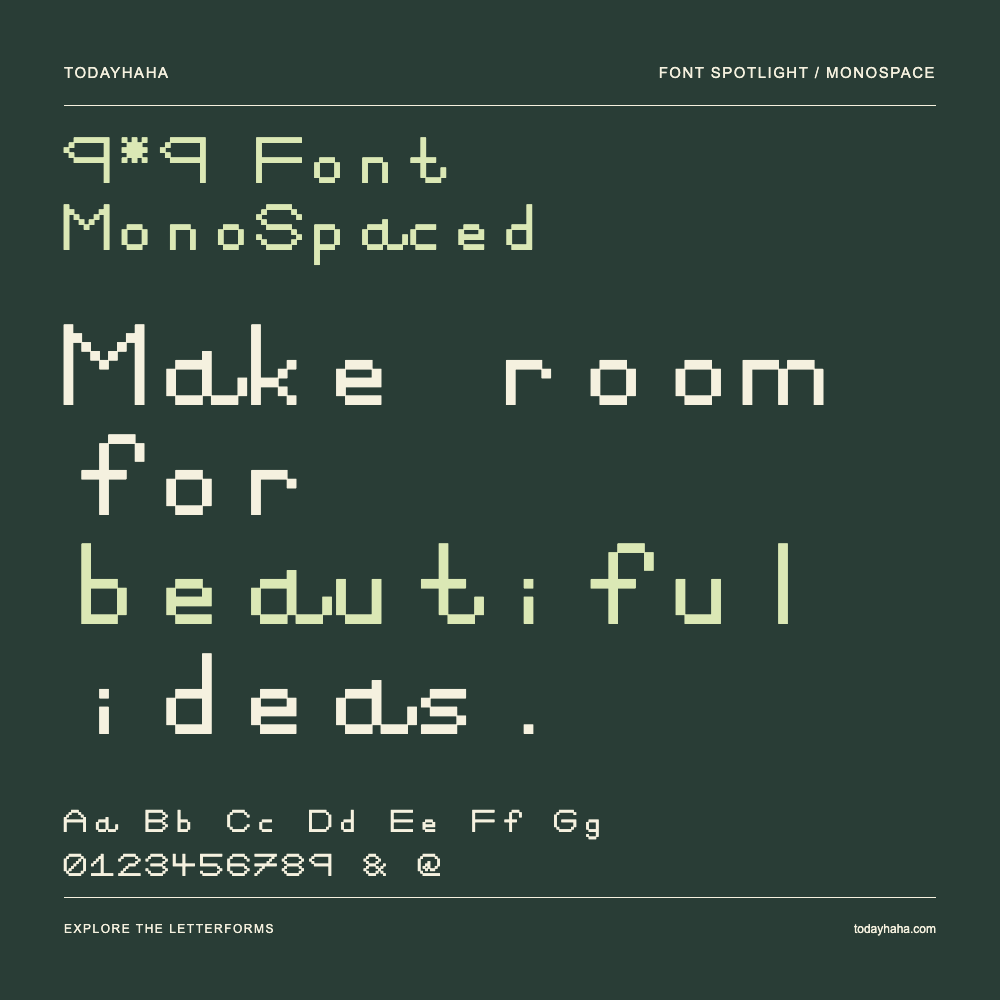 9*9 Font MonoSpaced — Typografieposter mit Beispieltext