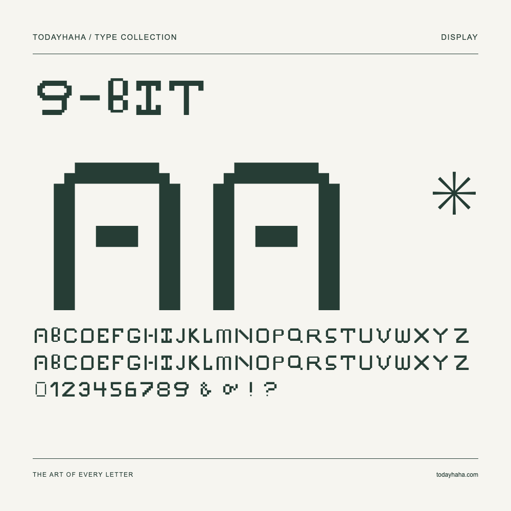 9-bit — Schriftmuster mit Großbuchstaben, Kleinbuchstaben und Ziffern