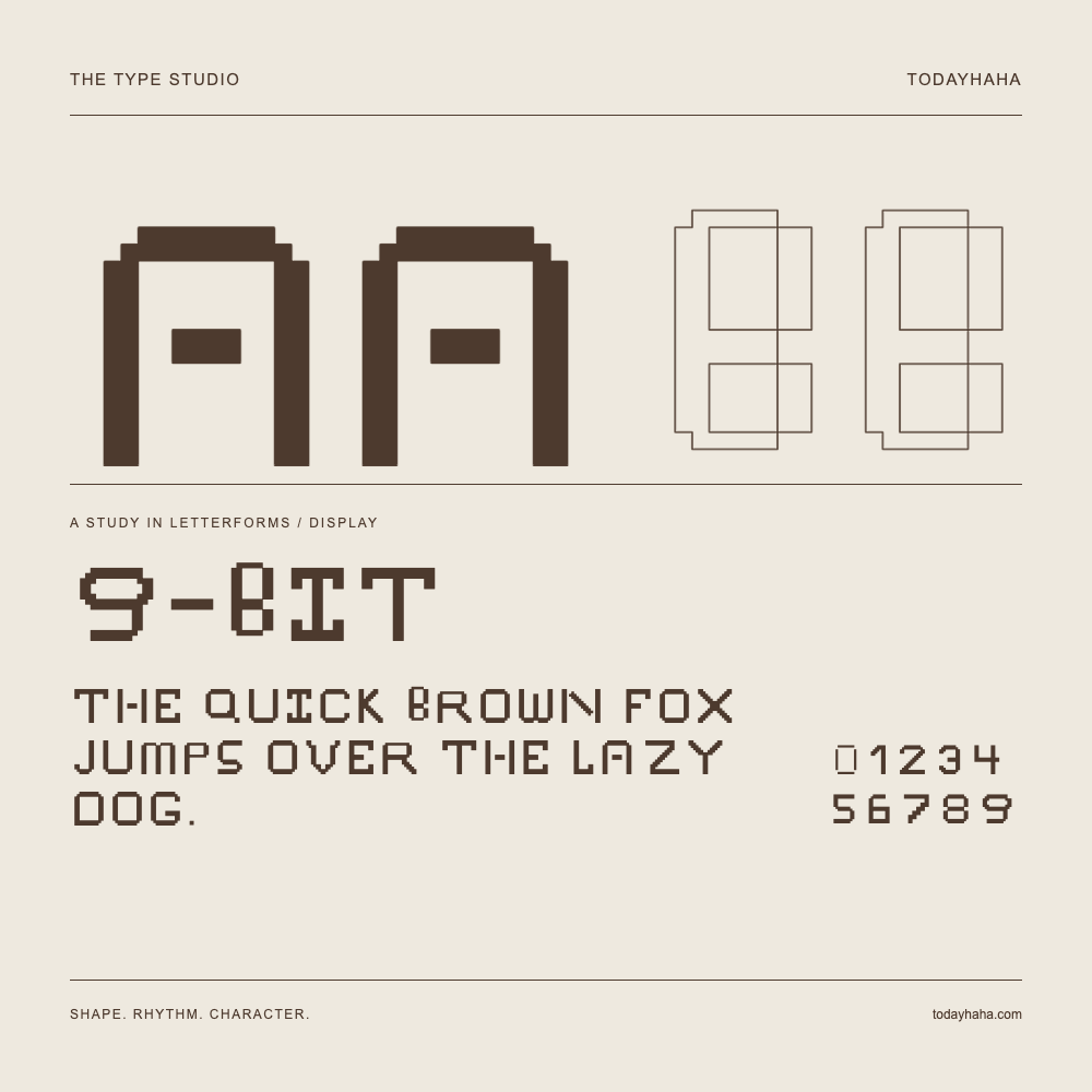 9-bit — Buchstabenstudie mit Beispielsatz und Ziffern