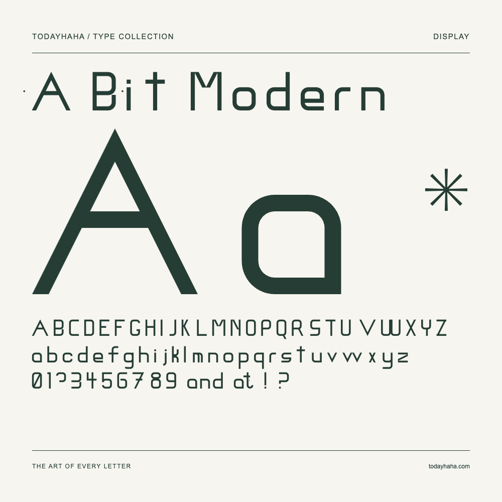 A Bit Modern — Schriftmuster mit Großbuchstaben, Kleinbuchstaben und Ziffern