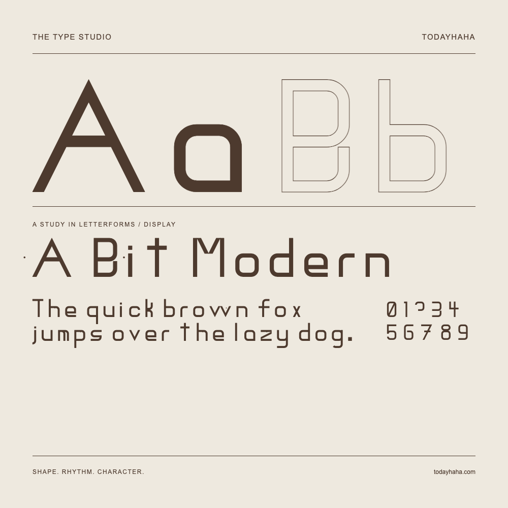 A Bit Modern — Buchstabenstudie mit Beispielsatz und Ziffern