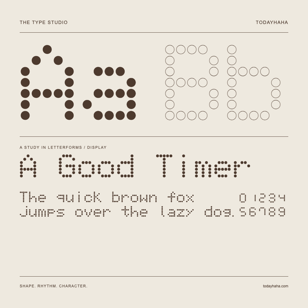 A Good Timer — Buchstabenstudie mit Beispielsatz und Ziffern