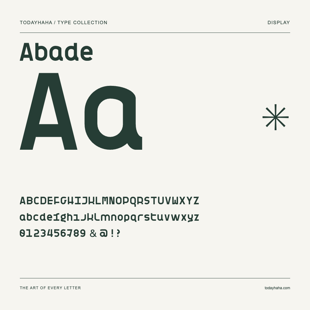 Abade — Schriftmuster mit Großbuchstaben, Kleinbuchstaben und Ziffern
