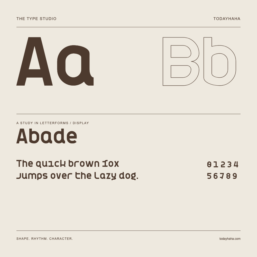 Abade — Buchstabenstudie mit Beispielsatz und Ziffern