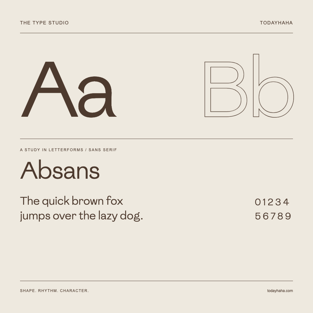 Absans — 字形展示：示例句子与数字