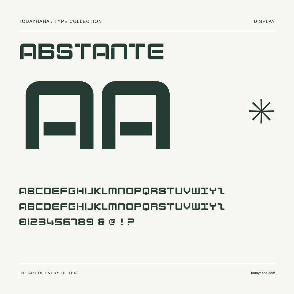 Abstante — Schriftmuster mit Großbuchstaben, Kleinbuchstaben und Ziffern