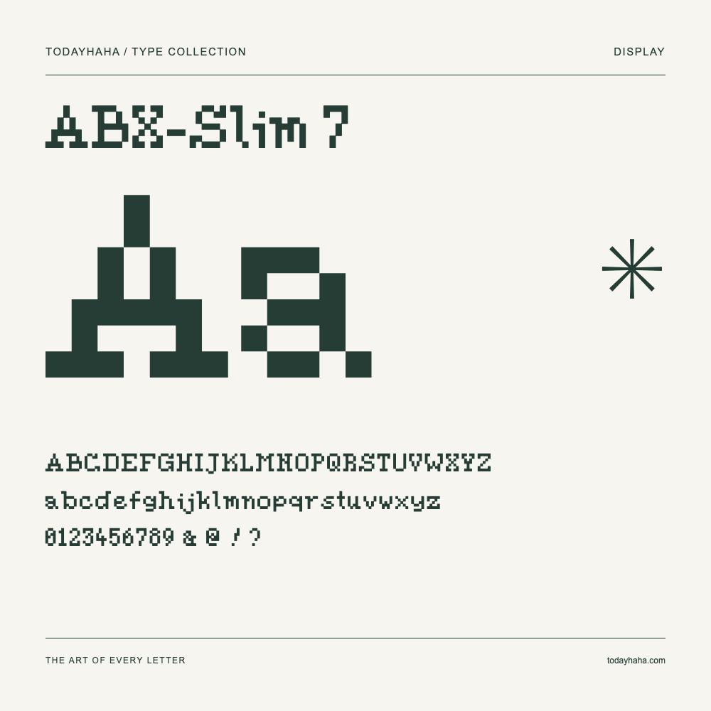 ABX-Slim 7 — Spécimen avec majuscules, minuscules et chiffres