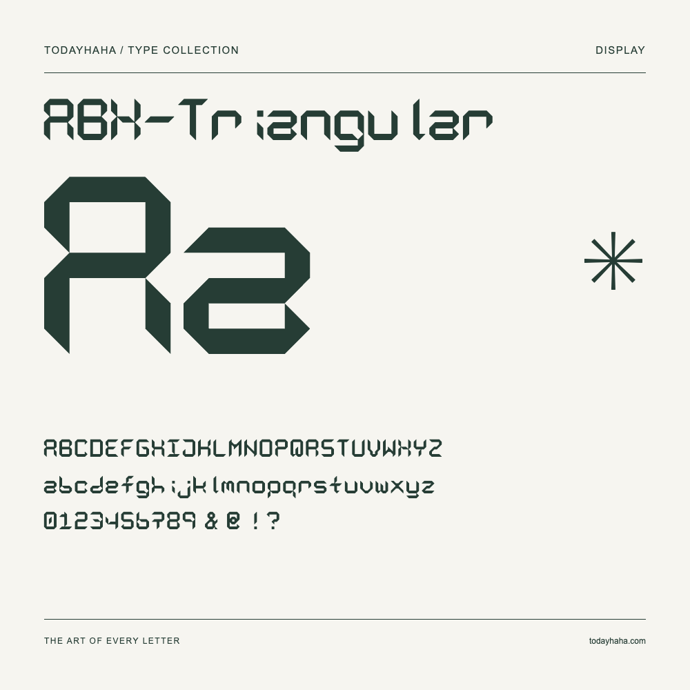 ABX-Triangular — Schriftmuster mit Großbuchstaben, Kleinbuchstaben und Ziffern
