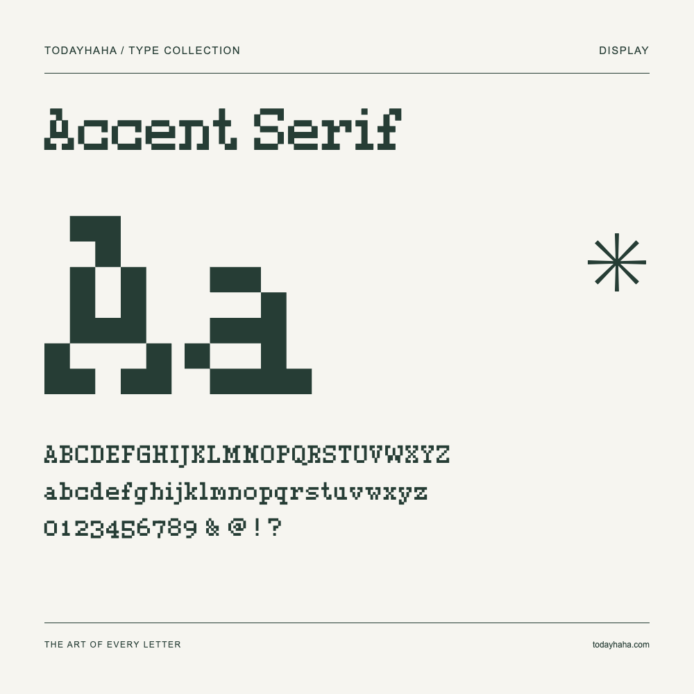 Accent Serif — Campione con lettere maiuscole, minuscole e numeri