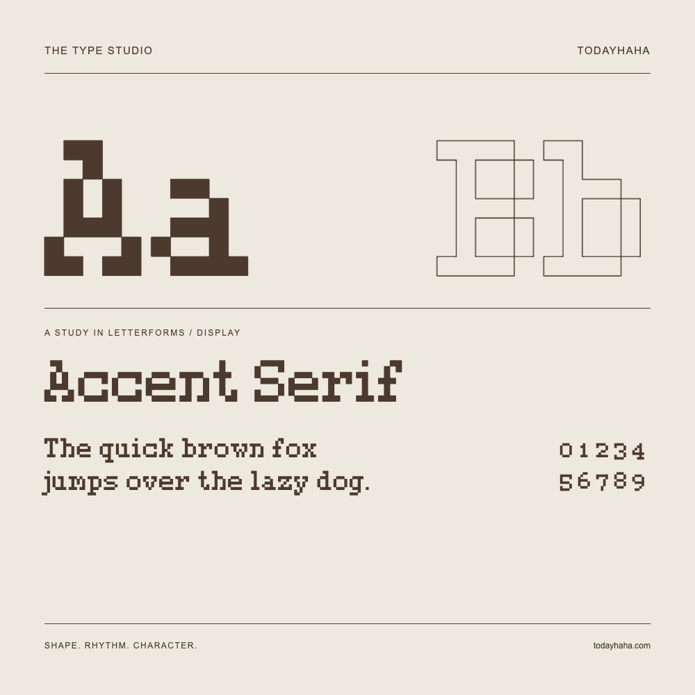 Accent Serif — Studio delle lettere con frase e numeri