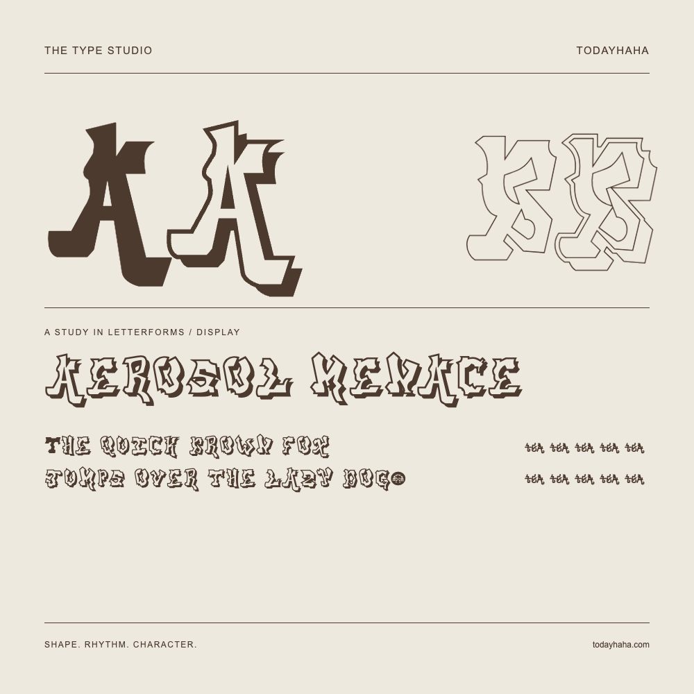 aerosol menace — Letterform study with sample sentence and numbers