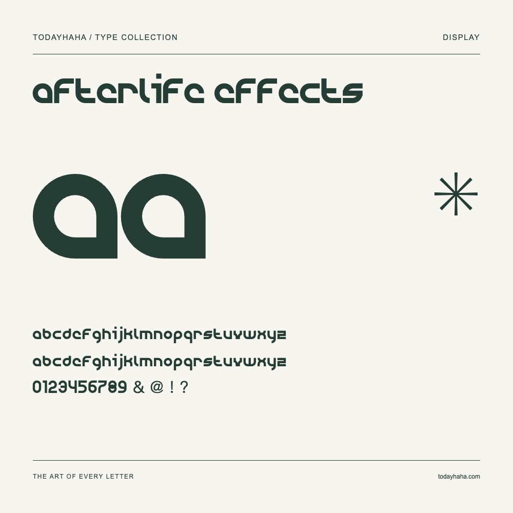 Afterlife Effects — Spécimen avec majuscules, minuscules et chiffres