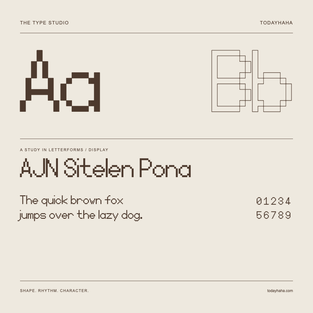 AJN Sitelen Pona — Letterform study with sample sentence and numbers