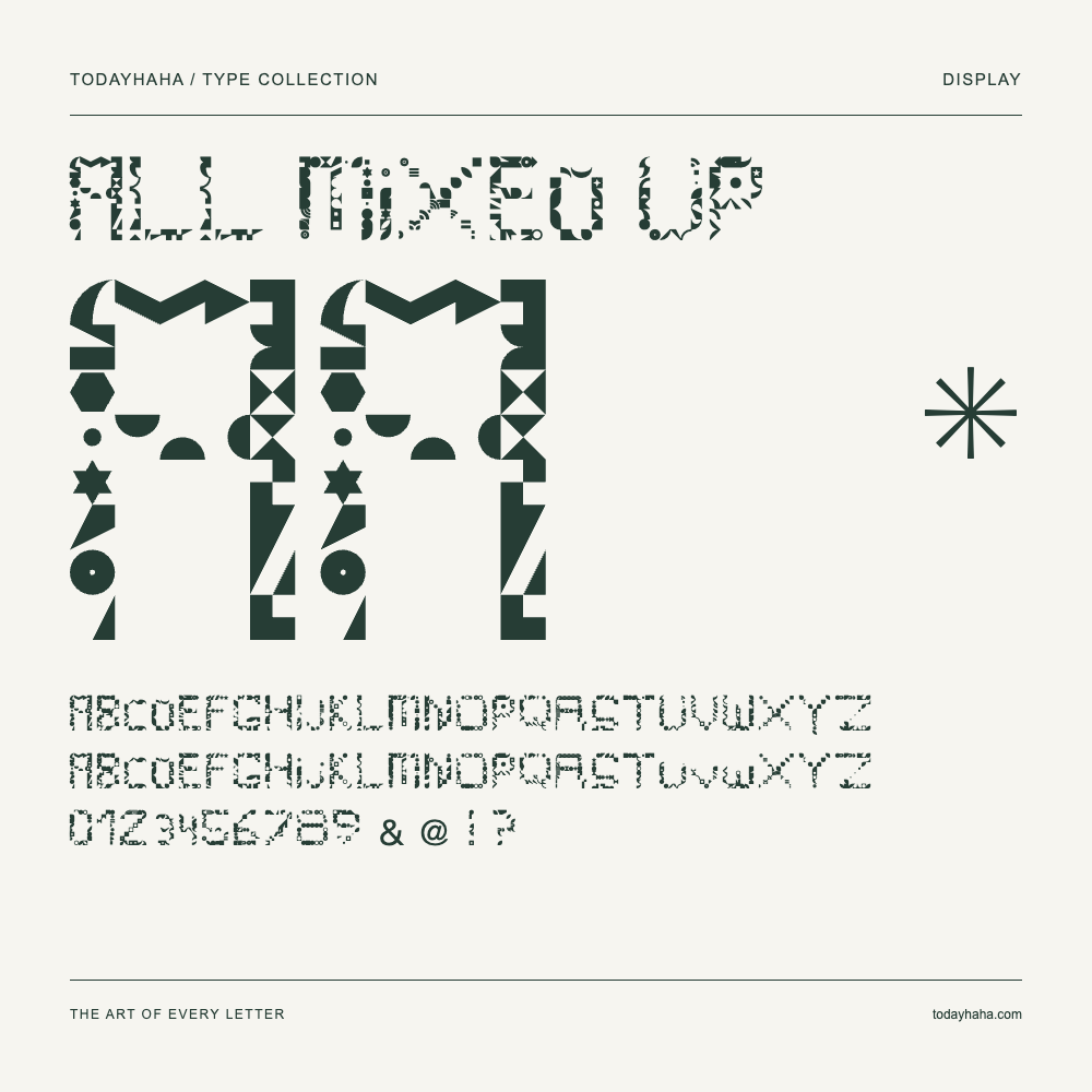 All Mixed Up — Font specimen with uppercase and lowercase letters and numbers