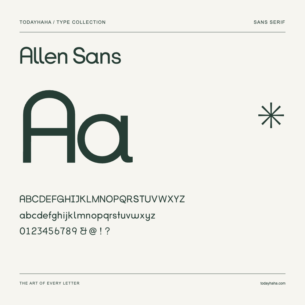 Allen Sans — Schriftmuster mit Großbuchstaben, Kleinbuchstaben und Ziffern