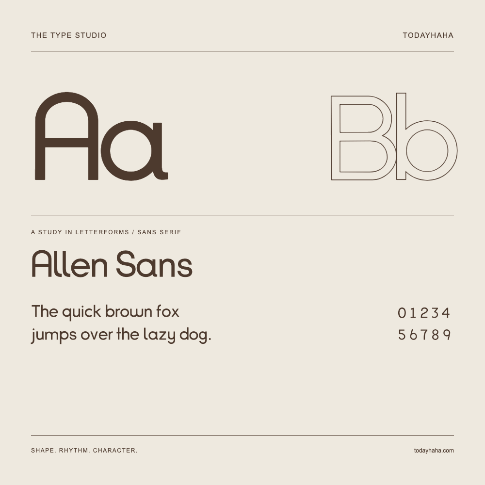 Allen Sans — Buchstabenstudie mit Beispielsatz und Ziffern