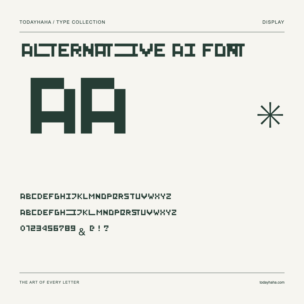 Alternative AI Font — Schriftmuster mit Großbuchstaben, Kleinbuchstaben und Ziffern