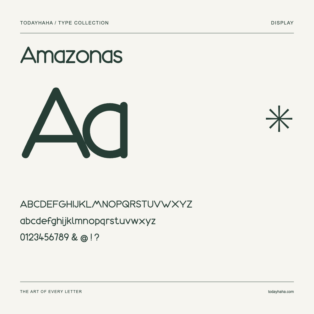 Amazonas — Schriftmuster mit Großbuchstaben, Kleinbuchstaben und Ziffern
