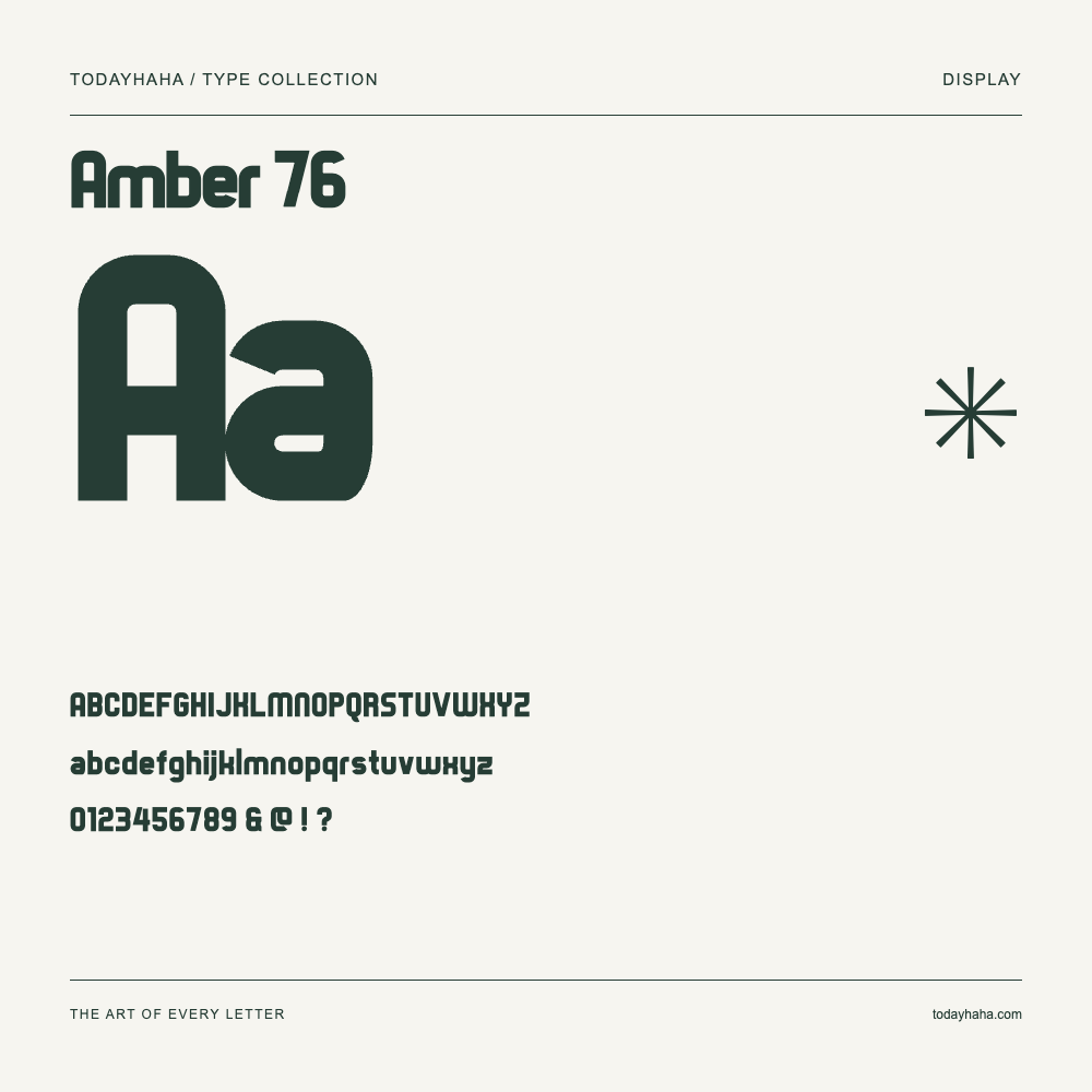 Amber 76 — Schriftmuster mit Großbuchstaben, Kleinbuchstaben und Ziffern
