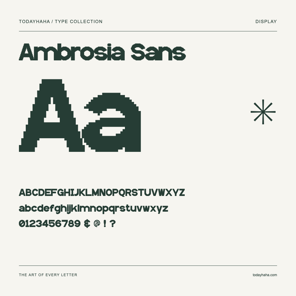 Ambrosia Sans — Font specimen with uppercase and lowercase letters and numbers