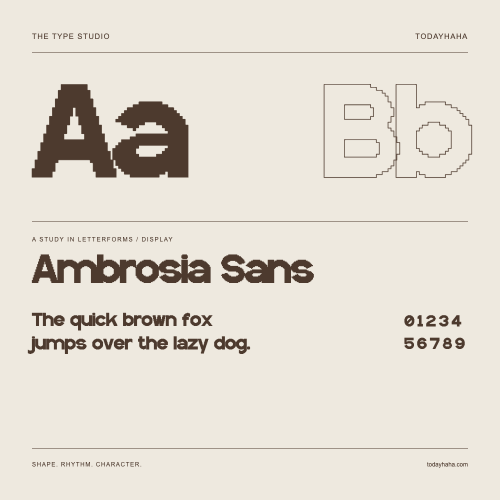 Ambrosia Sans — Letterform study with sample sentence and numbers