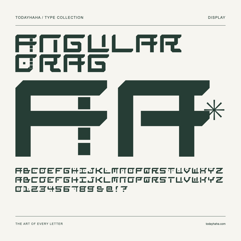 Angular Drag — Schriftmuster mit Großbuchstaben, Kleinbuchstaben und Ziffern